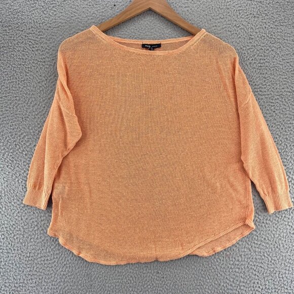 Mango Sweater Womens Small Orange Linen Pullover Lightweight Breathable Slouchy - Picture 1 of 10
